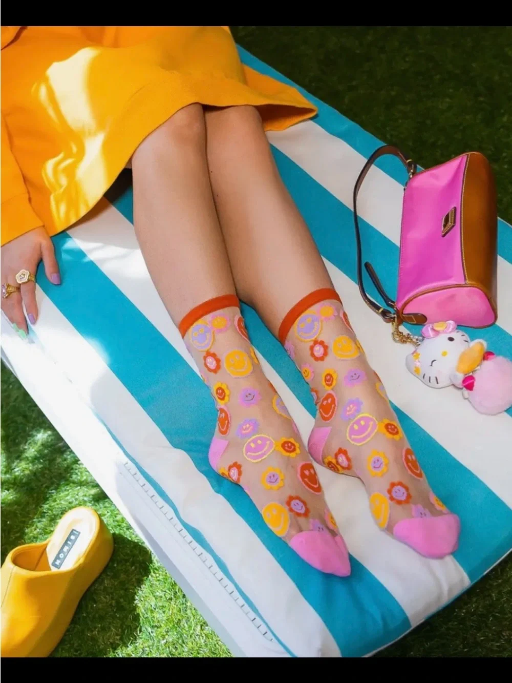 Sock Candy Smiley Face Daisy Sheer Crew Sock. Price Firm.